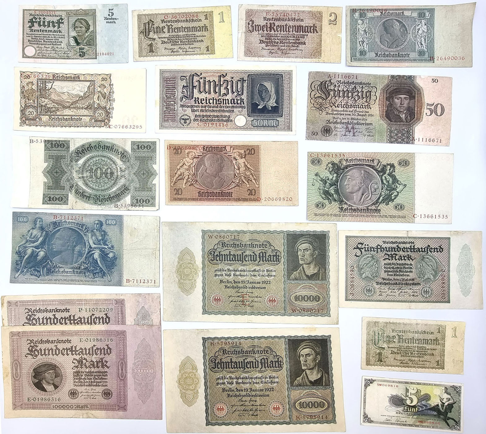 Niemcy, banknoty, zestaw 155 sztuk